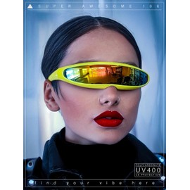 SA106 Mirror Lens Monolens Cyclops Robotic Futuristic Sunglasses [2-pack] Silver - Blue Mirror