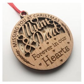 Mum & Dad Missing You At Christmas Memorial Remembrance Wooden Xmas Tree Bauble Decoration 3D Double Layered