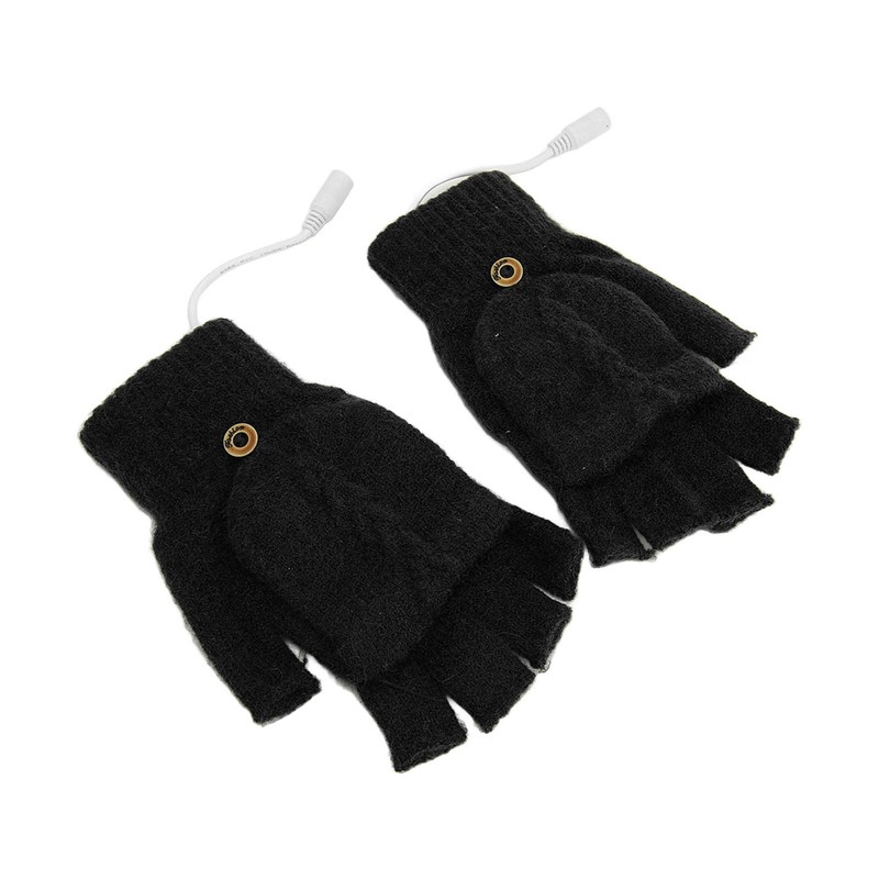USB Heated Gloves Full Half Fold Back Warm Heated Winter