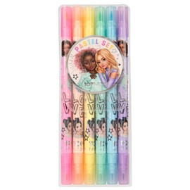 Depesche TOPModel 12188 Pen Set for Children, with 6 Felt Tip Pens in Pastel Colours, Double Fibre Pens in Case with Brush and Fineliner Tip