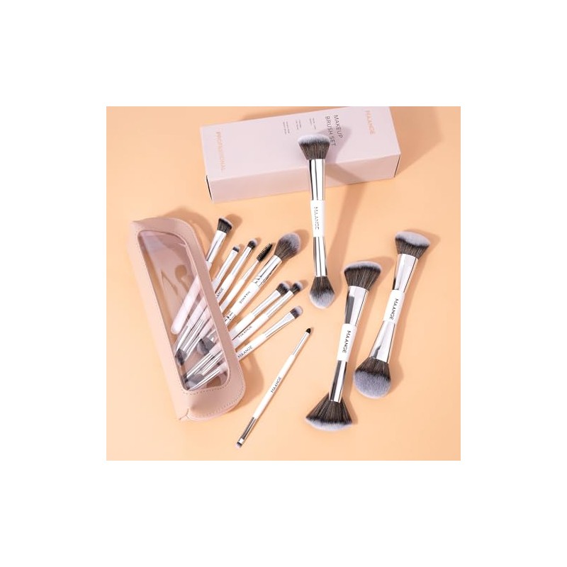MAANGE 12PCS Brochas para Maquillaje de Doble Punta Profesional Premium,