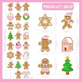 Gingerbread Theme Garlands Pink Christmas Decorations Girls 8Pcs Gingerbread House Xmas Tree Paper Garland Banners Christmas Party Supplies for Winter Holiday Birthday Wall Door Ceiling Decor