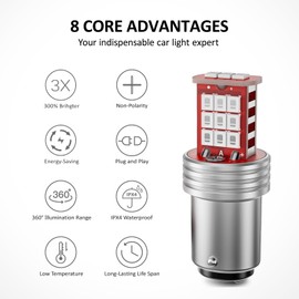 FANTELI 1157 LED Bulb Red for Brake Lights, 300% Brighter 2357 2057 7528 BAY15D Plug and Play LED Stop Brake Tail Lights, Pack of 2