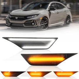 Bestview Smoked Lens LED Side Marker Lights Front Bumper Side marker Lamps Reflectors Compatible with 2016-2021 Honda Civic, White & Dynamic Amber Front Bumper Turn Signal Reflector