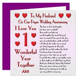 My Husband 1st Wedding Anniversary Card - On Our Paper Anniversary - 1 Year - Sentimental Verse I Love You