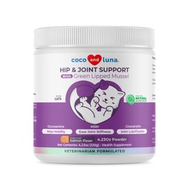 Glucosamine for Cats - 4.23oz/120g Powder - Hip and Joint Supplement for Cats with Green Lipped Mussel, MSM, Chondroitin, and Vitamin E