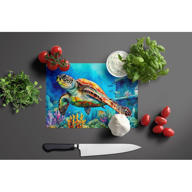 Caroline's Treasures DAC2805LCB Loggerhead Sea Turtle Glass Cutting Board Large
