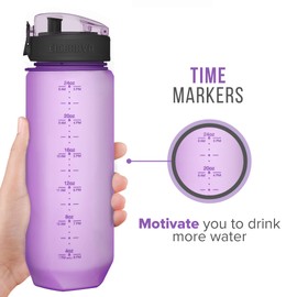 Embrava Water Bottle with Time Markers - 24 Ounce - For Sports, Gym & Hiking - BPA and BPS-Free - One-Click Opening - Leakproof and Secure