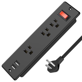 HHSOET 5 in 1 Recessed Outlet with Switch, Furniture Power Strip with USB, 3 AC Plugs Conference Socket, 2 USB Ports, 6ft Power Cord.(Black)