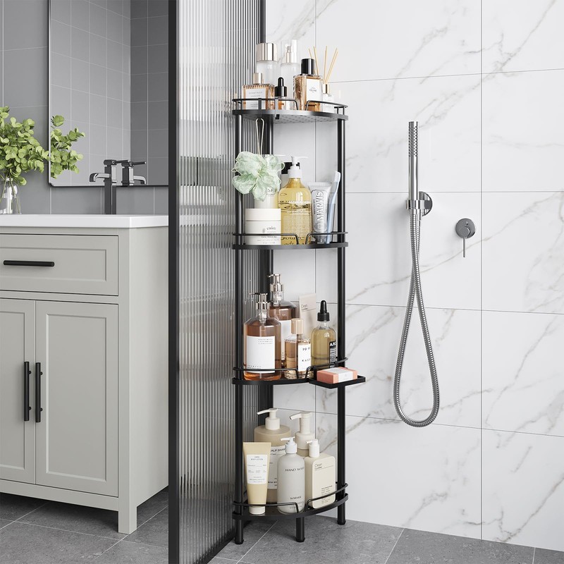 ELYKEN Corner Shower Caddy Standing, 4 Tier Rustproof Metal Shower