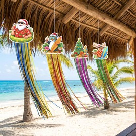 Jpfezry 10Pcs Christmas Hawaiian Luau Party Decoration - Tropical Hanging Decor with Aloha Banner for Hawaii Summer Outdoor Door Sign Birthday Supplies
