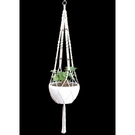 Hanpo Rope Macrame Plant Hanger Hanging Planter 4 Legs 59 Inch for 12-13 inch Plant Pot, Without Pot and Plant (Cream-Cotton)