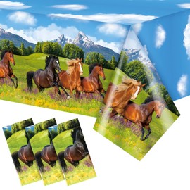 3 Pcs Horse Table Cover Horse Tablecloth Horse Party Decorations Morgan Wild Horse Racing Tablecloth for Derby Day Party Birthday Party Cowboy Cowgirl Kids Baby Shower Decorations, 54 x 108 Inch