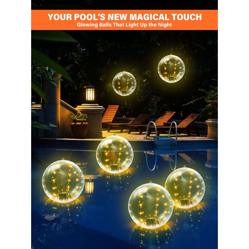 14 Inch Inflatable Solar Floating Pool Lights IP68 Waterproof Auto