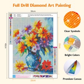 MISCER Flower Diamond Art Kits for Adults, Floral Diamond Painting Kits for Beginners, 5D Full Drill Round Paint with Diamonds Pictures, Gem Art Painting DIY Crafts Kit Decor 12x16inch
