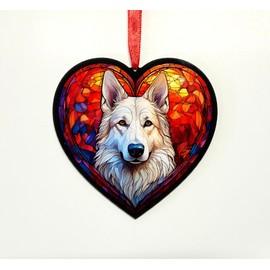 Image Industry German Shepherd Stained Glass Effect Heart Suncatcher - Garden Gift - Dog Gift - Pet Memorial (Tan, 13cm)
