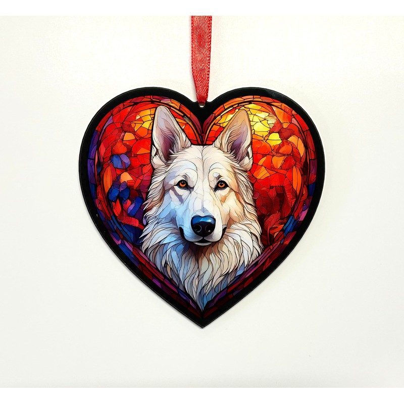 Image Industry German Shepherd Stained Glass Effect Heart Suncatcher -