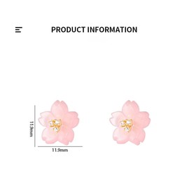 Cute Cherry Flower Mini Stud Earrings for Women Daughter Cartilage 925 Sterling Silver Dainty Crystal Cubic Zirconia Tiny Resin Plum Blossom Traugs Studs Earring Lovely Birthday Jewelry Sensitive Ears (Pink)