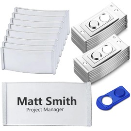 Pack of 15 Name Badges for Clothing Magnets, Name Badges with Strong Magnet, Name Badges, Magnetic Transparent Silver, Card Insert, Mounted, Reusable and Stylish Name Badges