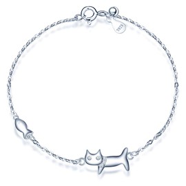 MicLee Women's Bracelet Zirconia 925 Sterling Silver Allergen-Free Cat and Fish Bangle Bracelet with Gift Bag Great Gift for Mother Girlfriend, Silver Silver Zirconia, Cubic Zirconia