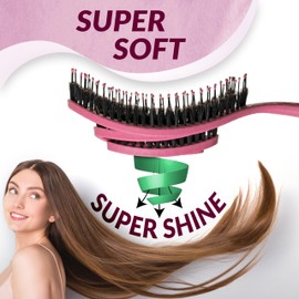 MarQus Organic Hair Brush with Boar Bristles and Spiral Spring - Detangling Brush for Any Hair Type for Shine and Volume - Hair Brush without Pulling, Colour Pink