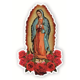Virgin Mary Vinyl Sticker with Roses (3 Sizes) – Virgen de Guadalupe Decal for Car, Laptop, Church, Window – Religious Catholic Christian Sticker (3 inches)