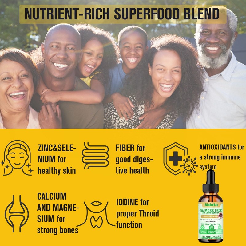 Irish Sea Moss Drops Black Seeds Oil, Bladderwrack, Burdock Root,