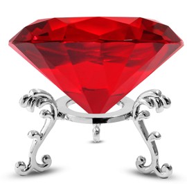 Luomorgo 1 Set Crystal Diamond Paperweight with Stand, Red Diamond Paperweight Decorations for Office Home Decor Ornaments (80mm)