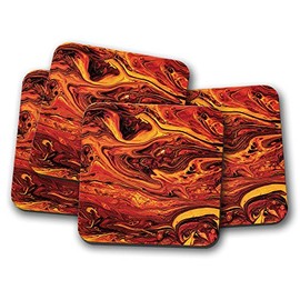 4 Set - Lava Marble Coaster - Magma Orange Red Volcano Fire Flame #15020
