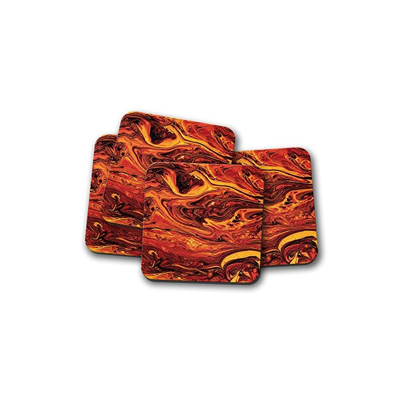 4 Set - Lava Marble Coaster - Magma Orange Red