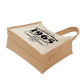 60th Birthday Tote Bag Gifts for Women - Cotton Jute Shoulder Bag, Reusable Bags for Shopping, Gift bags, Book Bag, Travel Bag, Shopper Bags - Manufactured 1965 - NAT-L