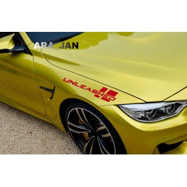 Unleashed Decal Sticker Sport car Racing Turbo Emblem Hood Logo Motorsport 2 pcs Pair (RED)