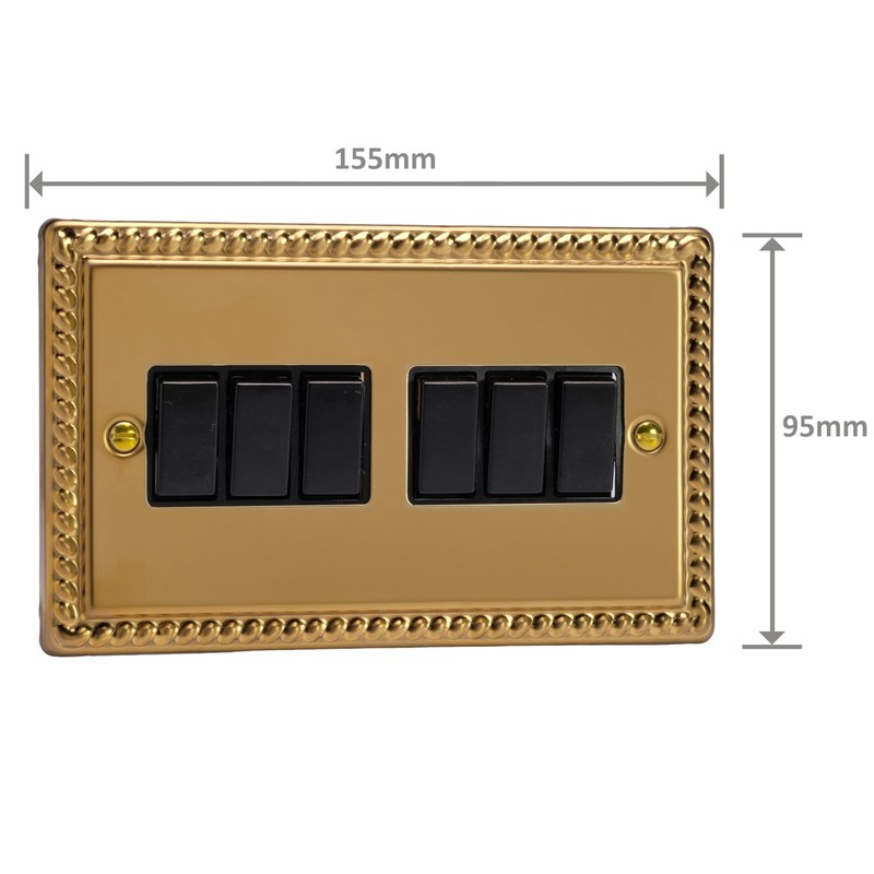 Varilight 6-Gang 10A 1- or 2-Way Switch Classic Georgian Brass