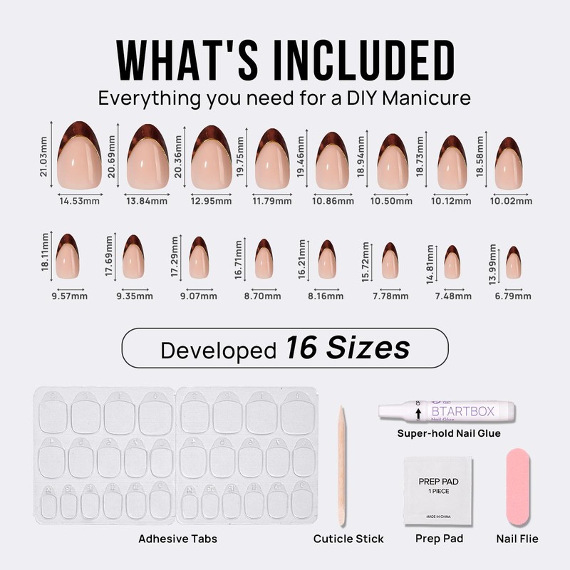 BTArtbox Press On Nails Short Almond - Winter French Tip