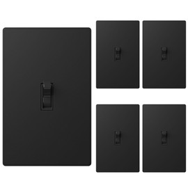 ELEGRP 3 Way Glossy Toggle Light Switch with Matte Mid Screwless Matte Plate, 15A 120V, Quiet Switch, In Wall On/Off, Self-Grounding, Residential Grade, UL (5 Pack, Black)