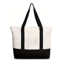 Greentique Stylish Canvas Tote Bag, Black/Natural (XL, 51 cm)