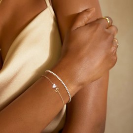 ABDOT Gold Bracelets for Women Trendy Dainty 14K Gold Plated Layered Initial Tennis Bracelets for Women Non Tarnish A-Z Heart Letter Charm Gifts for Mom Best Friend S