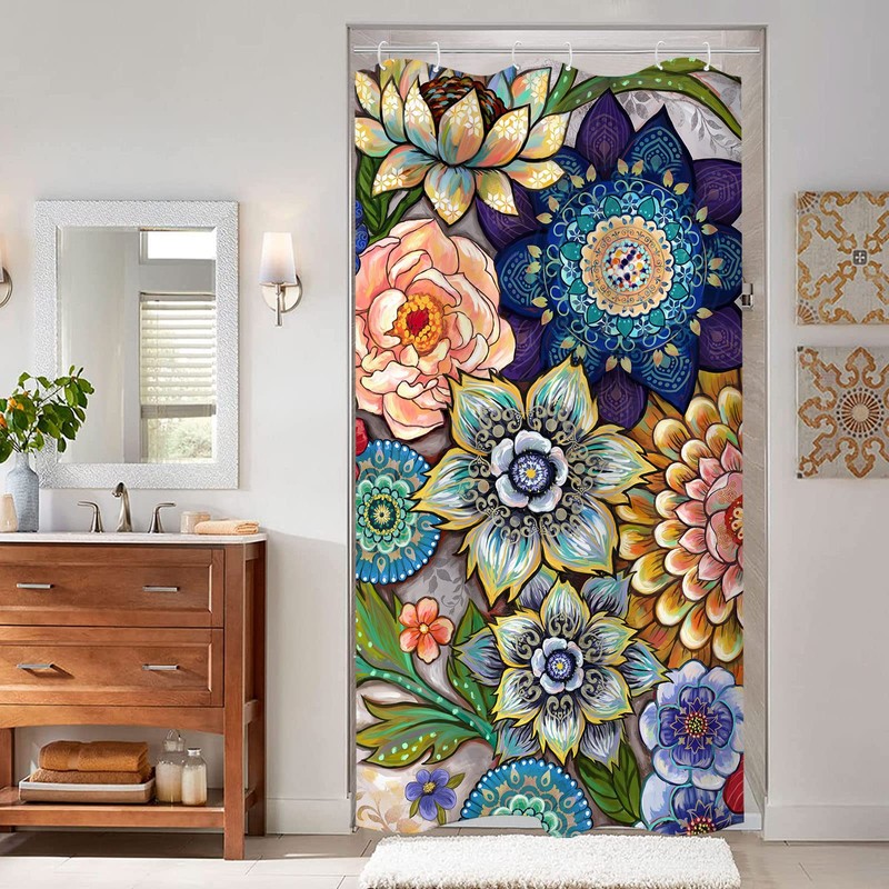 Neasow Boho Floral Shower Curtains for Bathroom, Bright Fabric Blossom