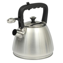 Mr. Coffee Armidale 2.5QT Whistling Tea Kettle, Large Brushed Stainless Steel Kettle for Stovetop, Durable Fast-Boil Tea Pot