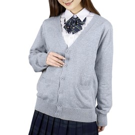 Ailiyumo School Cardigan, Uniform, Girls, High School Students, Knit Cardigan, Thick, Solid, V-Neck, Loose, Student Uniform Cardigan, Women's, School Commute, Spring, Autumn and Winter, gray, M