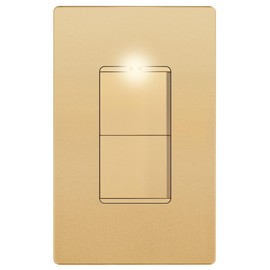 LIDER Minimalist Design Matte Finish Lighted Double Switch with Screwless Wall Plate, Combination Frameless Decorator Switch with Locator Light, Ground Terminal, Single Pole, 15A 120V, UL Listed,Gold