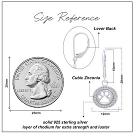 Wishrocks Round Cut White Cubic Zirconia Circle Dog Paw Print Lever Back Drop Earrings for Women in 14k White Gold Plated 925 Sterling Silver, Jewelry Gift for Her Womens Earrings