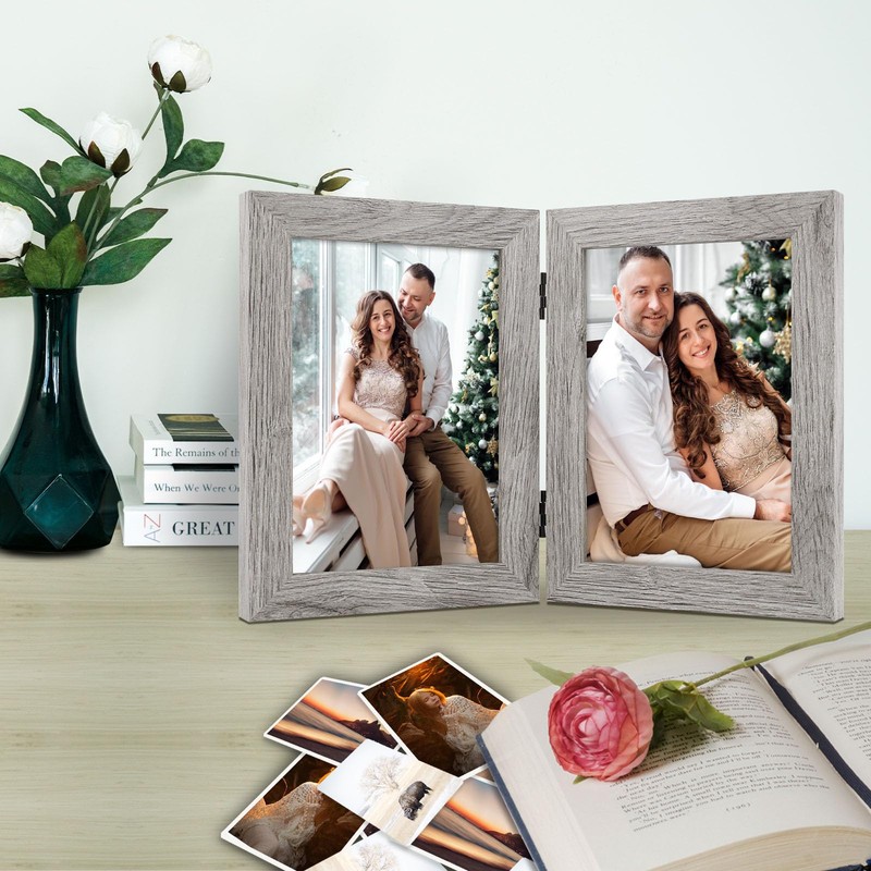 Frametory, 5x7 Double Hinged Picture Frame with Glass Front, Engineered