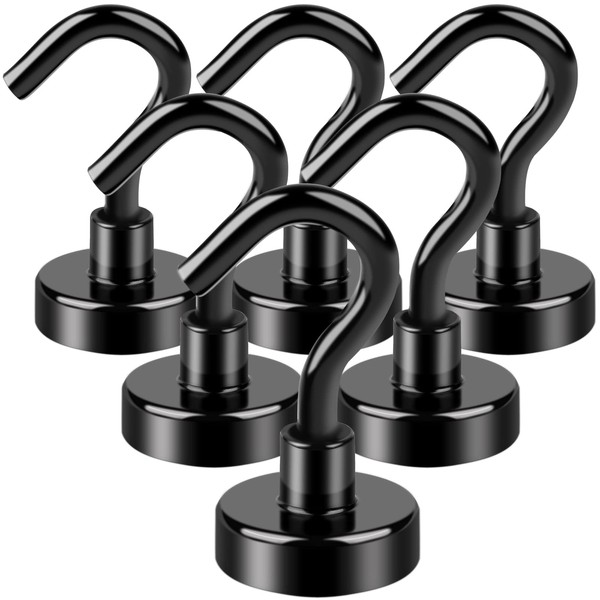 LOVIMAG Black Magnetic Hooks, 22Lbs Strong Magnetic Hooks Heavy Duty with Epoxy Coating for Hanging, Kitchen, Office, Home and Garage etc- Pack of 6