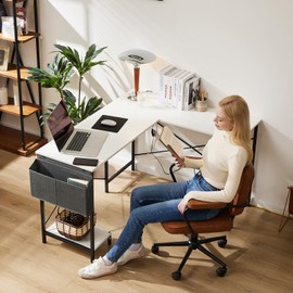 Sweetcrispy L Shaped Computer Desk - Gaming Corner 50 Inch PC White Writing Study Student Table with Wooden Desktop CPU Stand Side Bag Reversible for Home Office Room Small Space, Black