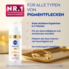 NIVEA Cellular LUMINOUS630 Anti-Pigmentflecken Intensiv-Serum (30ml), Gesichtspflege mit Hyaluronsäure für einen ebenmäßigeren und strahlenden Teint, Serum gegen Pigmentflecken