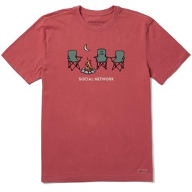 Life is Good. Men's Social Network Camp SS Crusher Tee, Faded Red, X-Large
