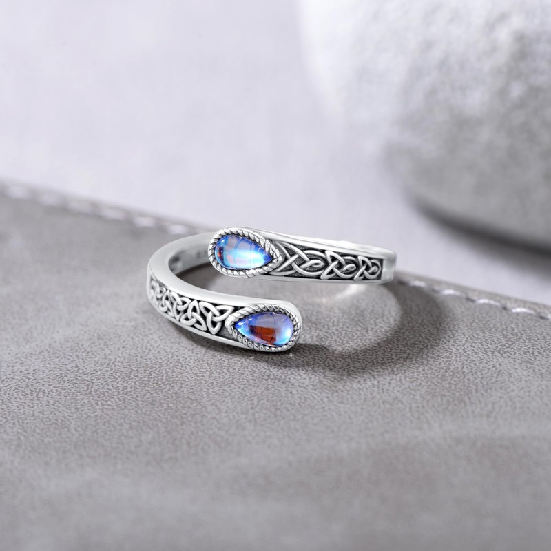HUKKUN Celtic Ring Sterling Silver Celtic Trinity Knot Ring Adjustable