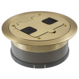 Bryant Electric RF406BP Pre-Assembled Flange, Cover, and Leveling Ring for Floor Boxes Poured in Concrete with 15A 125V Outlet Included, Brushed Brass Plate Solid