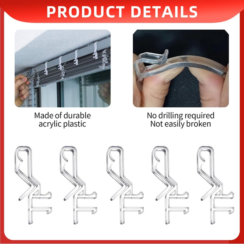 10PCS Clear Plastic Valance Clips for Horizontal Mini Wood Blinds